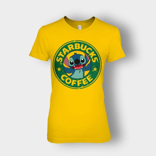 Coffee-Morning-Disney-Lilo-And-Stitch-Ladies-T-Shirt-Gold