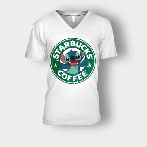 Coffee-Morning-Disney-Lilo-And-Stitch-Unisex-V-Neck-T-Shirt-White