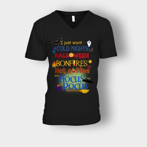 Cold-Nights-Bonfire-Disney-Hocus-Pocus-Unisex-V-Neck-T-Shirt-Black