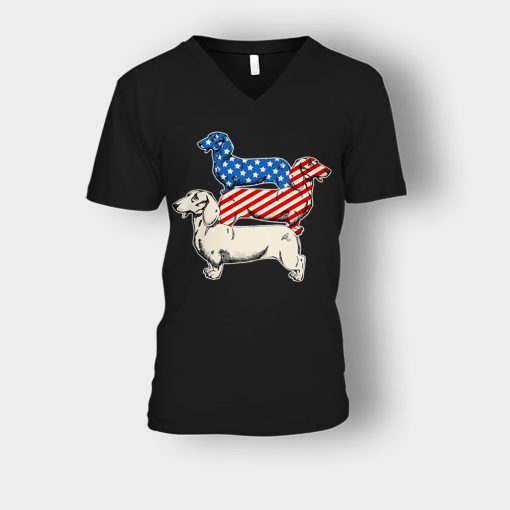 Dachshund-USA-Flag-4th-Of-July-Independence-Day-Patriot-Unisex-V-Neck-T-Shirt-Black