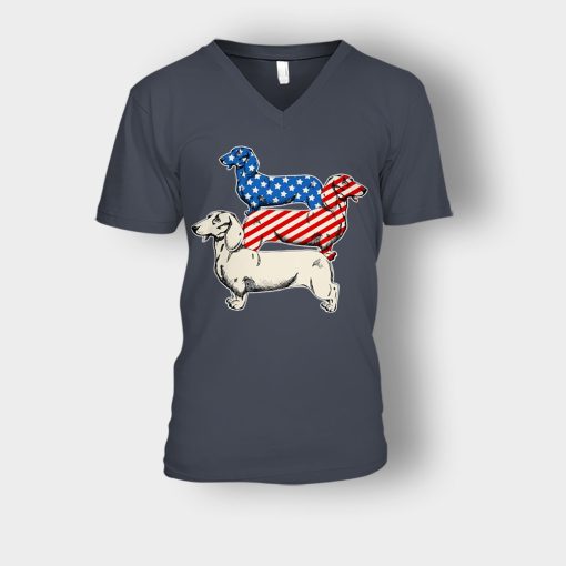 Dachshund-USA-Flag-4th-Of-July-Independence-Day-Patriot-Unisex-V-Neck-T-Shirt-Dark-Heather