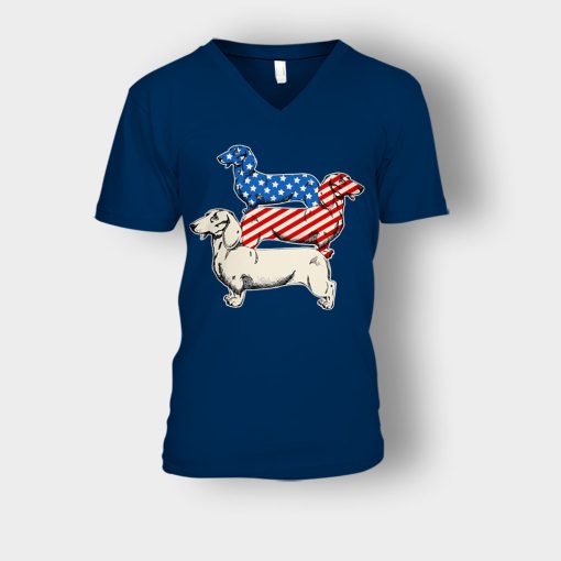 Dachshund-USA-Flag-4th-Of-July-Independence-Day-Patriot-Unisex-V-Neck-T-Shirt-Navy