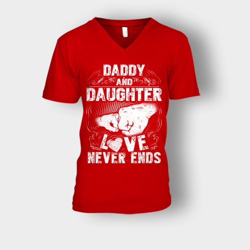 Daddy-And-Daughter-Love-Never-Ends-Fathers-Day-Daddy-Gifts-Idea-Unisex-V-Neck-T-Shirt-Red