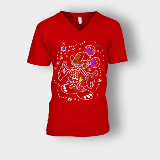 Day-Of-The-Dead-Disney-Mickey-Inspired-Unisex-V-Neck-T-Shirt-Red
