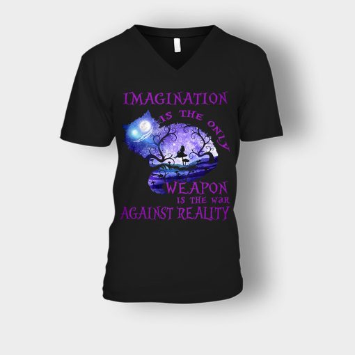 Disney-Alice-in-Wonderland-Imagination-Is-The-Only-Unisex-V-Neck-T-Shirt-Black