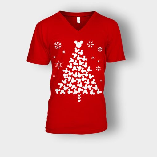 Disney-Mickey-Christmas-Tree-Unisex-V-Neck-T-Shirt-Red