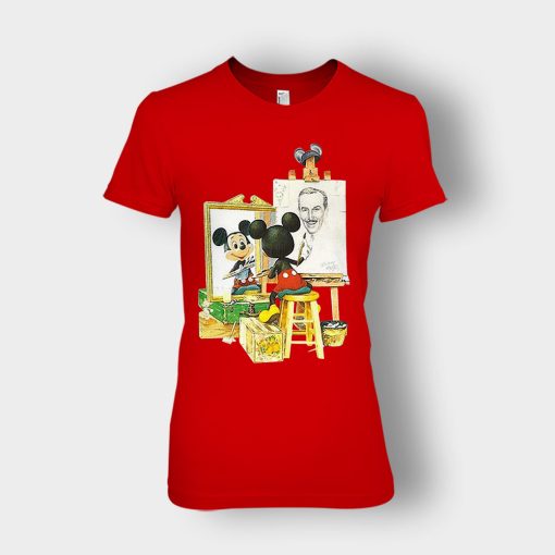 Drawing-Walt-Disney-Mickey-Inspired-Ladies-T-Shirt-Red
