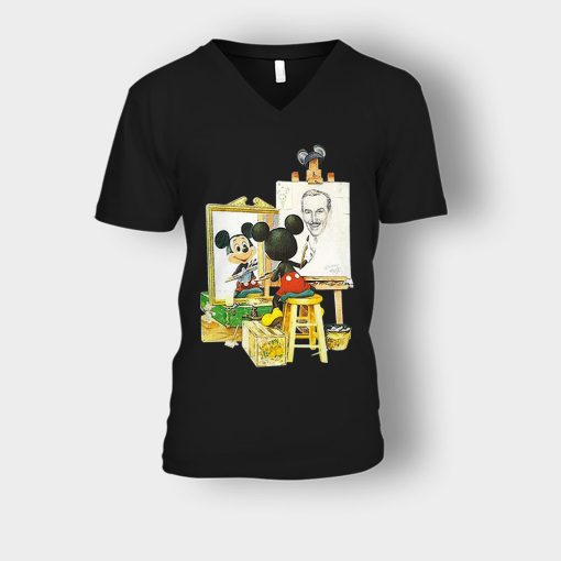 Drawing-Walt-Disney-Mickey-Inspired-Unisex-V-Neck-T-Shirt-Black
