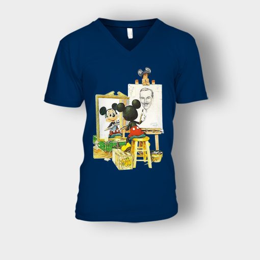 Drawing-Walt-Disney-Mickey-Inspired-Unisex-V-Neck-T-Shirt-Navy