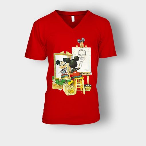 Drawing-Walt-Disney-Mickey-Inspired-Unisex-V-Neck-T-Shirt-Red