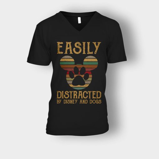 Easily-Distracted-By-Dogs-And-Disney-Mickey-Inspired-Unisex-V-Neck-T-Shirt-Black