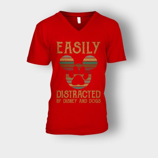 Easily-Distracted-By-Dogs-And-Disney-Mickey-Inspired-Unisex-V-Neck-T-Shirt-Red