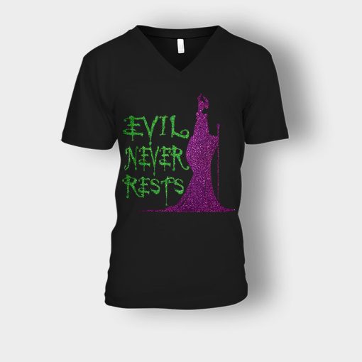 Evil-Never-Rests-Glitter-Disney-Maleficient-Inspired-Unisex-V-Neck-T-Shirt-Black