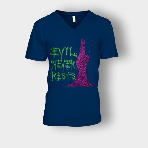 Evil-Never-Rests-Glitter-Disney-Maleficient-Inspired-Unisex-V-Neck-T-Shirt-Navy