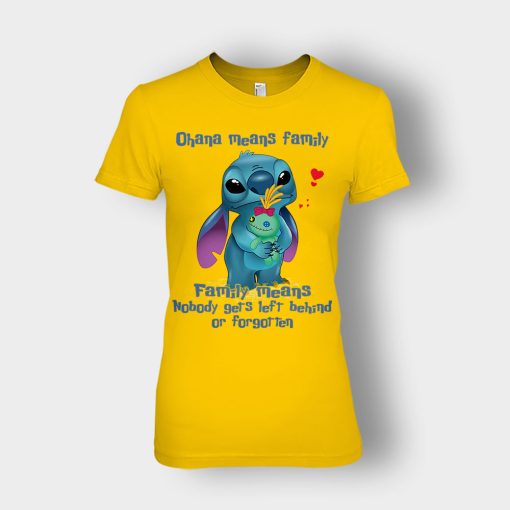 Family-Means-Nobody-Get-Left-Behind-Disney-Lilo-And-Stitch-Ladies-T-Shirt-Gold