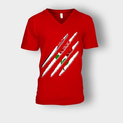 Flower-Claws-Disney-Beauty-And-The-Beast-Unisex-V-Neck-T-Shirt-Red