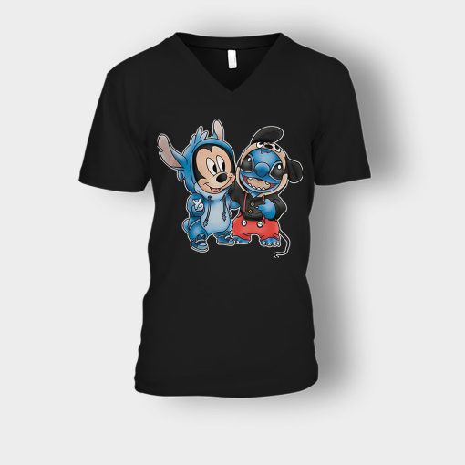 Friends-Micket-And-Disney-Lilo-And-Stitch-Unisex-V-Neck-T-Shirt-Black