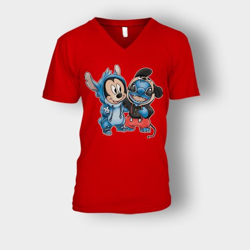 Friends-Micket-And-Disney-Lilo-And-Stitch-Unisex-V-Neck-T-Shirt-Red