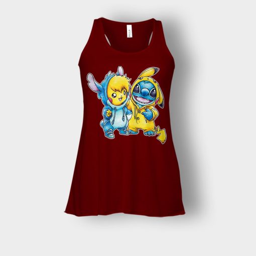 Friends-Pikachu-And-Disney-Lilo-And-Stitch-Bella-Womens-Flowy-Tank-Maroon