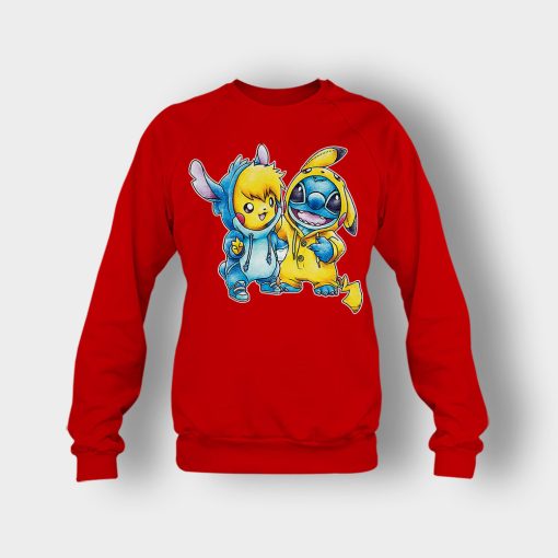 Friends-Pikachu-And-Disney-Lilo-And-Stitch-Crewneck-Sweatshirt-Red