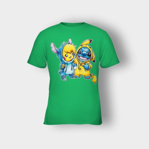 Friends-Pikachu-And-Disney-Lilo-And-Stitch-Kids-T-Shirt-Irish-Green