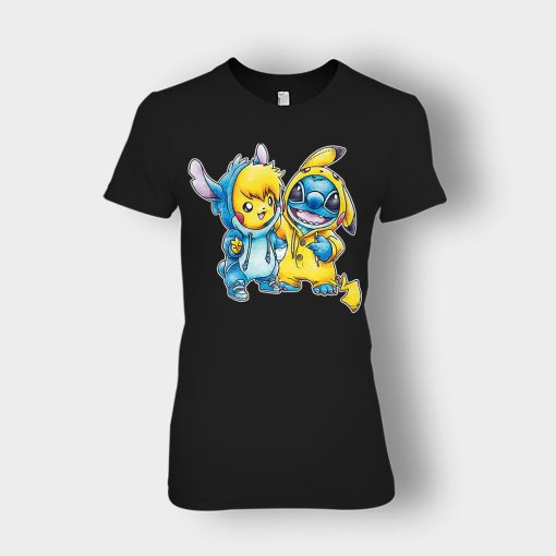 Friends-Pikachu-And-Disney-Lilo-And-Stitch-Ladies-T-Shirt-Black