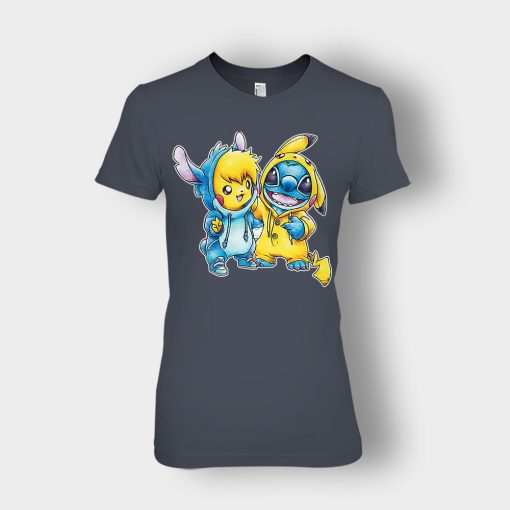 Friends-Pikachu-And-Disney-Lilo-And-Stitch-Ladies-T-Shirt-Dark-Heather