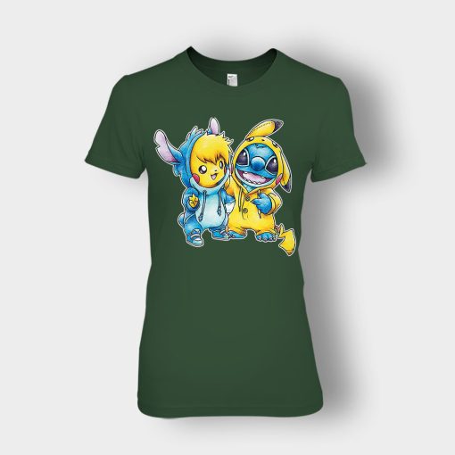 Friends-Pikachu-And-Disney-Lilo-And-Stitch-Ladies-T-Shirt-Forest