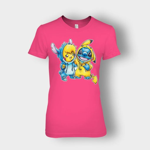 Friends-Pikachu-And-Disney-Lilo-And-Stitch-Ladies-T-Shirt-Heliconia