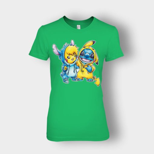 Friends-Pikachu-And-Disney-Lilo-And-Stitch-Ladies-T-Shirt-Irish-Green