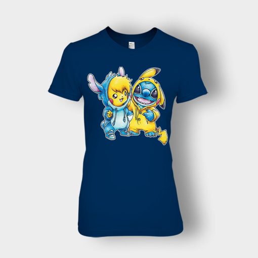 Friends-Pikachu-And-Disney-Lilo-And-Stitch-Ladies-T-Shirt-Navy