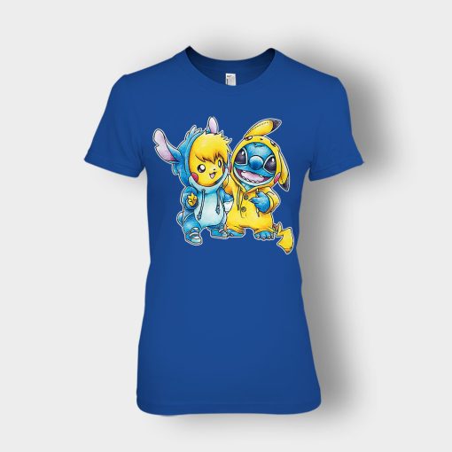 Friends-Pikachu-And-Disney-Lilo-And-Stitch-Ladies-T-Shirt-Royal