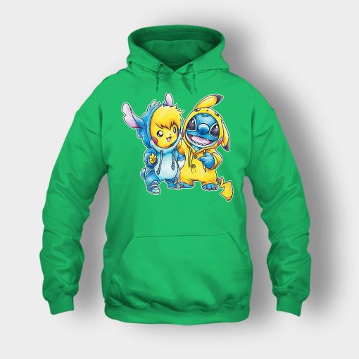 Friends-Pikachu-And-Disney-Lilo-And-Stitch-Unisex-Hoodie-Irish-Green