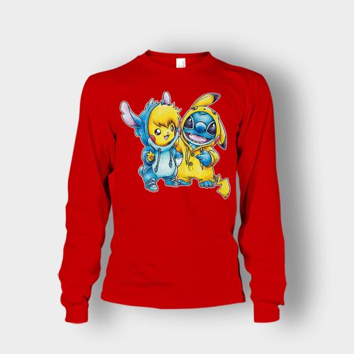 Friends-Pikachu-And-Disney-Lilo-And-Stitch-Unisex-Long-Sleeve-Red