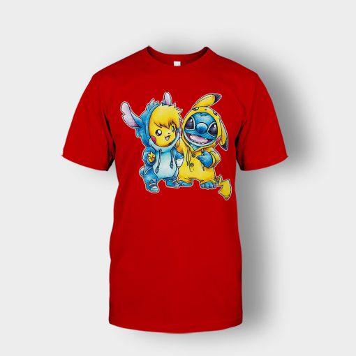 Friends-Pikachu-And-Disney-Lilo-And-Stitch-Unisex-T-Shirt-Red