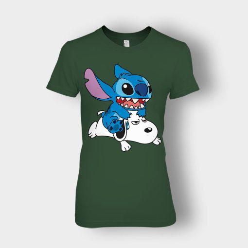 Friends-Snoopy-And-Disney-Lilo-And-Stitch-Ladies-T-Shirt-Forest