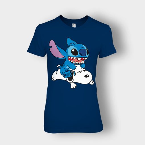 Friends-Snoopy-And-Disney-Lilo-And-Stitch-Ladies-T-Shirt-Navy