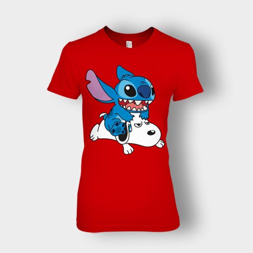 Friends-Snoopy-And-Disney-Lilo-And-Stitch-Ladies-T-Shirt-Red