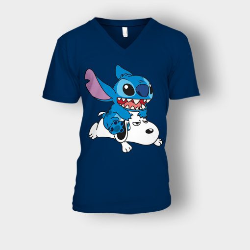 Friends-Snoopy-And-Disney-Lilo-And-Stitch-Unisex-V-Neck-T-Shirt-Navy