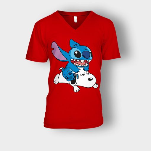 Friends-Snoopy-And-Disney-Lilo-And-Stitch-Unisex-V-Neck-T-Shirt-Red