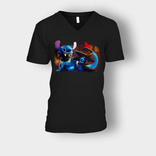 Friends-Toothless-And-Disney-Lilo-And-Stitch-Unisex-V-Neck-T-Shirt-Black