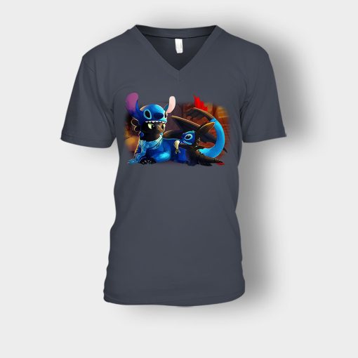 Friends-Toothless-And-Disney-Lilo-And-Stitch-Unisex-V-Neck-T-Shirt-Dark-Heather