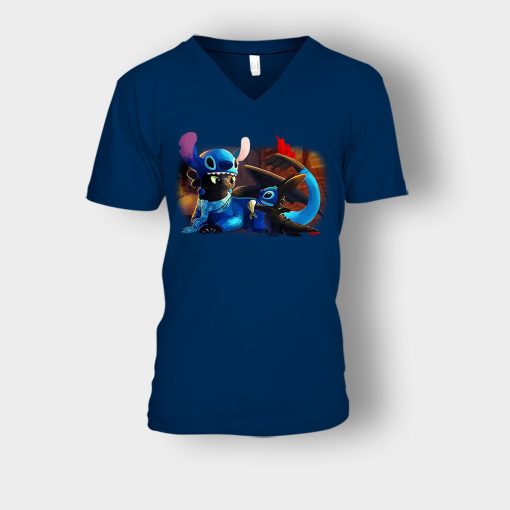 Friends-Toothless-And-Disney-Lilo-And-Stitch-Unisex-V-Neck-T-Shirt-Navy