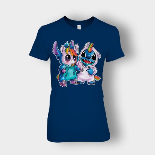 Friends-Unicorn-And-Disney-Lilo-And-Stitch-Ladies-T-Shirt-Navy