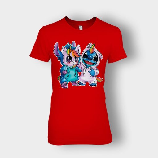 Friends-Unicorn-And-Disney-Lilo-And-Stitch-Ladies-T-Shirt-Red