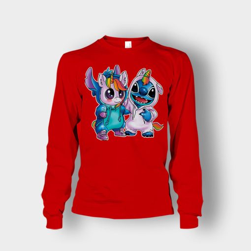 Friends-Unicorn-And-Disney-Lilo-And-Stitch-Unisex-Long-Sleeve-Red