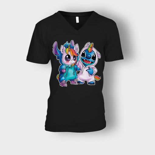 Friends-Unicorn-And-Disney-Lilo-And-Stitch-Unisex-V-Neck-T-Shirt-Black