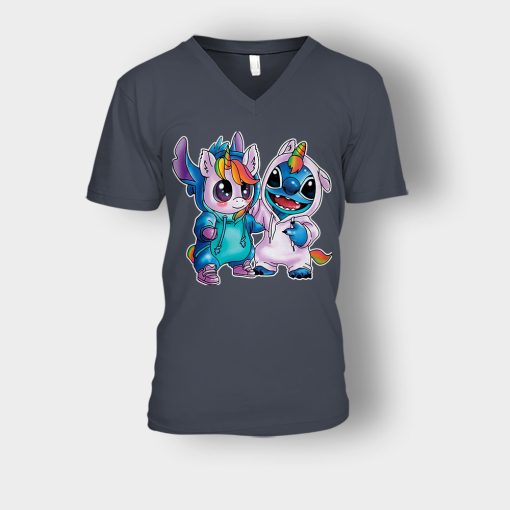 Friends-Unicorn-And-Disney-Lilo-And-Stitch-Unisex-V-Neck-T-Shirt-Dark-Heather