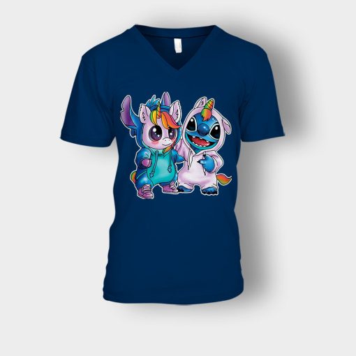 Friends-Unicorn-And-Disney-Lilo-And-Stitch-Unisex-V-Neck-T-Shirt-Navy