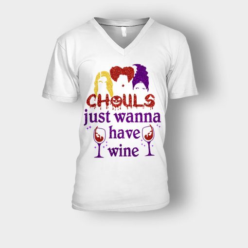 Ghouls-Just-Wanna-Have-Wine-Disney-Hocus-Pocus-Inspired-Unisex-V-Neck-T-Shirt-White